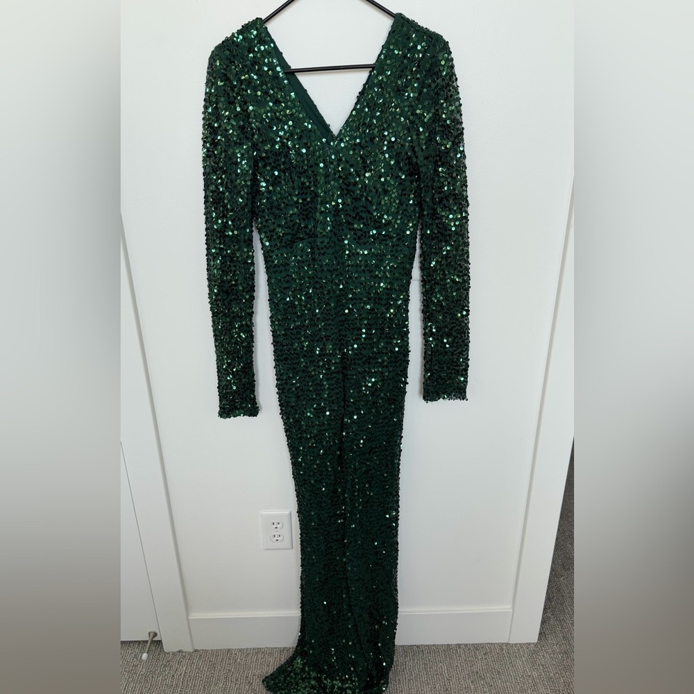 Soieblu Dark Green Sequin Long Sleeve Dress